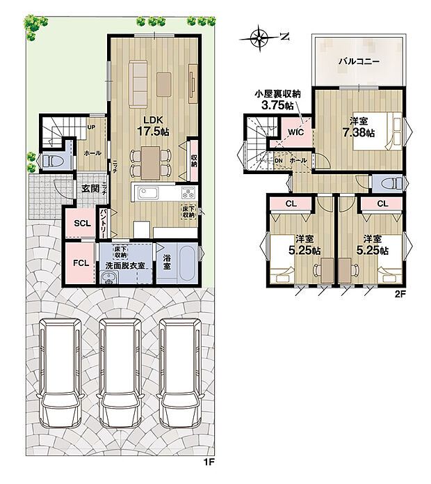 【【2号地・参考プラン】】全居室収納付き!WICやSCL、小屋裏収納などを設けた、収納力のある間取り!LDKは17帖以上、3面採光や対面式キッチンを採用しています♪