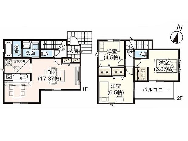 (1号棟)、3LDK、土地面積103.1m2、建物面積82.39m2