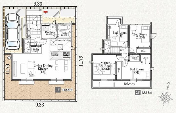 (2号棟)4LDK、土地面積110.10m2、建物面積87.76m2