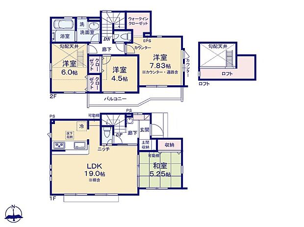 【4LDK】2階に浴室がございますので、お洗濯→物干し→衣類の収納と家事導線がスムーズです♪
南に面したバルコニーは2部屋から行き来が可能♪
土間収納もあり玄関をスッキリお使いいただけます♪