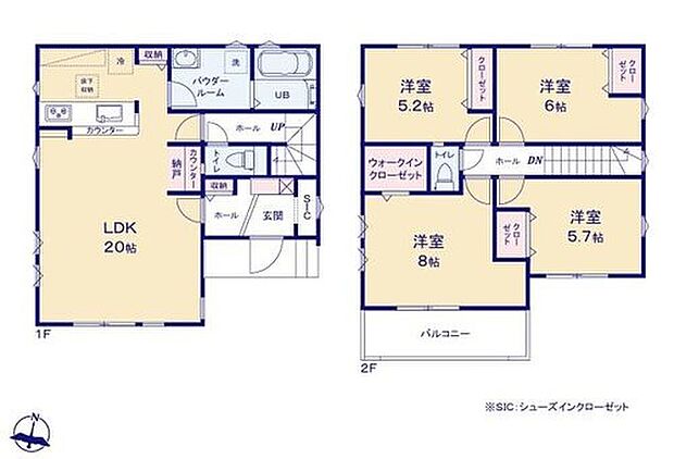 【4LDK】広々20帖のLDK！対面キッチンからはLDK全体を見渡せます♪
LDKには多様な目的に利用できるスタディカウンター付き♪
SICやWICなど収納充実でお部屋がスッキリ片付きます♪