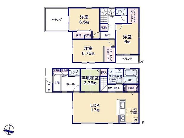 【4LDK】全洋室が6帖以上の4LDK！広くて使いやすい間取りです♪
洋風和室はお子様のお昼寝や遊び場にぴったり◎
２部屋にウォークインクローゼットがあり収納も豊富です♪