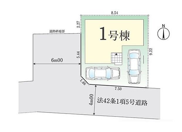 【全体区画図】カースペース２台分ございますので、家族分の自転車を駐輪したり、来客用の駐車スペースとしてもお使いいただけます。