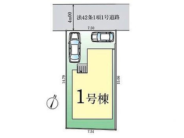 【全体区画図】カースペース2台分ご用意ございます♪（車種による）
家族分の自転車を駐輪したり、来客用の駐車スペースとしてもお使いいただけます♪