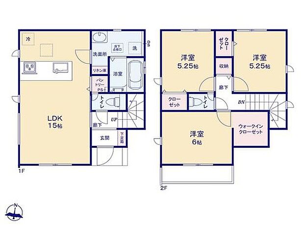 【3LDK】◇WIC、パントリー、リネン庫など収納充実♪
◇水回りが集中しているので、家事の動きがらくちん♪
◇南側に設置されたバルコニー♪お洗濯も快適◎