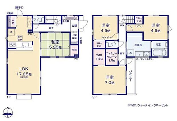 【4LDK】2階浴室プランはお洗濯→物干し→衣類の収納と家事導線がスムーズ！
土間収納やWIC、ファミリークロークなど収納豊富でお部屋がスッキリ片付きます♪
リビング隣の和室は来客にもお昼寝スペースなどとても便利♪