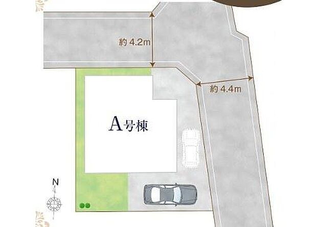 【区画図】駐車スペース付!車種により2台駐車も可能です♪
小学校・スーパーが徒歩8分で日々の生活に便利な立地となっております☆