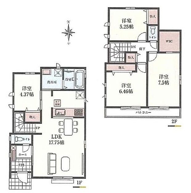 【4LDK】◆17帖超えのLDKとテレワークにも使える自由度の高い洋室!
◆リビングイン階段でご家族のコミュニケーションが増えます♪
◆出し入れしやすいウォークインクローゼット付きの居室もございます♪