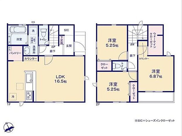 【3LDK】◇玄関横のシューズクロークには、アウトドア用品の収納も可能♪
◇大容量のウォークインクローゼット・パントリーがあり収納豊富な間取り♪
◇対面式キッチンで、家族との会話も楽しめます♪