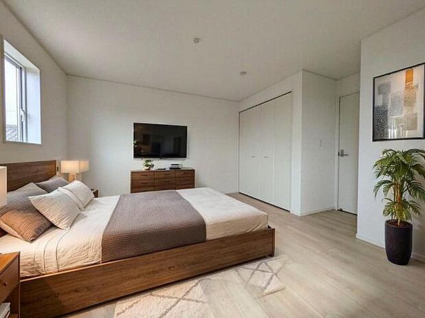 1号棟の寝室に家具を配置したイメージ画像です
※本画像はCGで作成しており、実際に現地に 家具は置かれておりません。また、価格に 家具は含まれておりません。