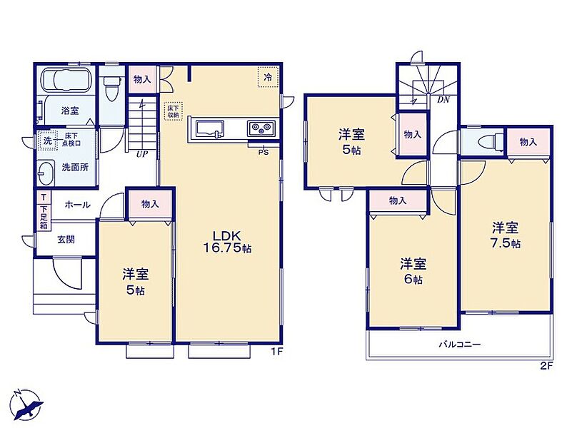 ２号棟　価格： 2790万円間取り： 4LDK土地面積： 135.89m2建物面積： 95.22m2