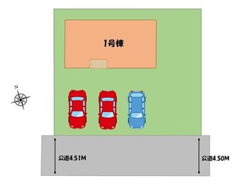 ≪全体区画図≫
駐車３台可能（車種による）！
急な来客時や、ご家族の自転車スペースとしても大活躍♪