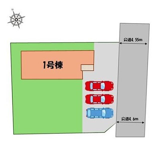 ≪全体区画図≫
駐車３台可能（車種による）！
急な来客時や、ご家族の自転車スペースとしても大活躍♪