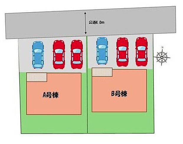 ≪全体区画図≫
駐車３台可能（車種による）！
空いたスペースには、花や緑で彩るガーデニングもオススメです。