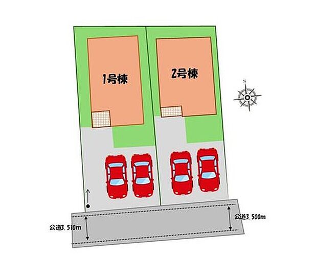 ≪全体区画図≫
駐車2台可能(車種による)!
急な来客時や、ご家族の自転車スペースとしても大活躍♪