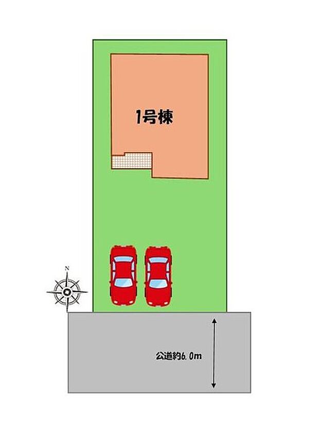 ≪全体区画図≫
駐車２台可能（車種による）！
急な来客時や、ご家族の自転車スペースとしても大活躍♪