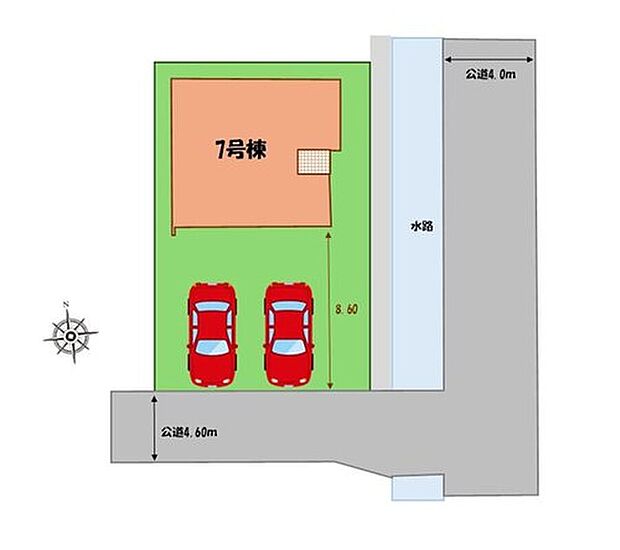 ≪全体区画図≫
駐車２台可能（車種による）！！
家族分の自転車を駐輪したり、来客用の駐車スペースとしてもお使いいただけます。