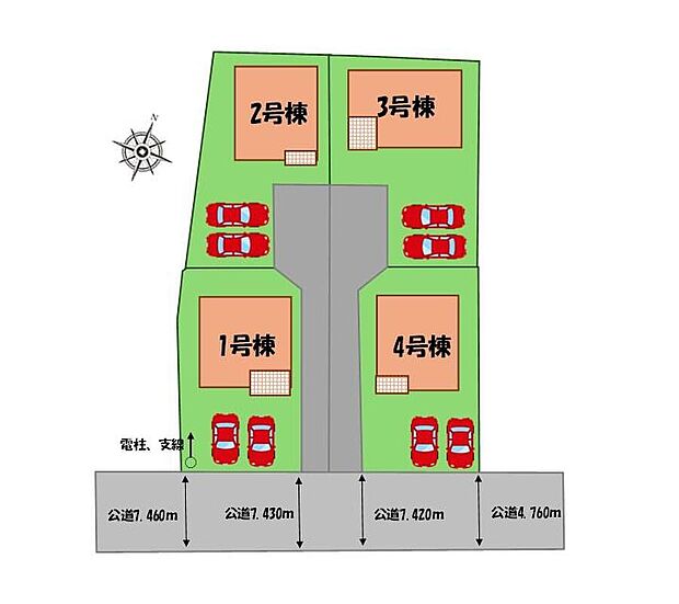 ≪全体区画図≫
駐車2台可能(車種による)!
急な来客時や、ご家族の自転車スペースとしても大活躍♪