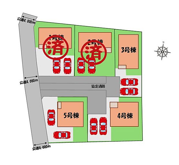 ≪全体区画図≫
駐車２台可能（車種による）！
急な来客時や、ご家族の自転車スペースとしても大活躍♪