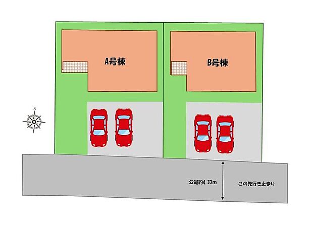 ≪全体区画図≫
駐車２台可能！（車種による）
空いたスペースには、花や緑で彩るガーデニングもオススメです♪