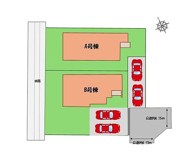 ≪全体区画図≫
駐車２台可能！（車種による）
空いたスペースには、花や緑で彩るガーデニングもオススメです♪