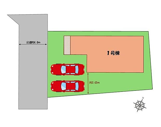≪全体区画図≫
駐車２台可能（車種による）！！
家族分の自転車を駐輪したり、来客用の駐車スペースとしてもお使いいただけます。