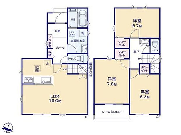 【3LDK】２階にセカンド洗面設置！朝の込み合う時間でも、手洗い・洗面・身だしなみの作業がスムーズにできます！