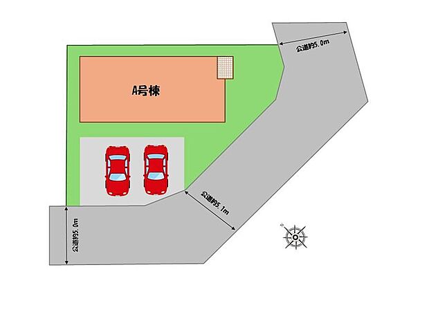 【全体区画図】駐車2台可能!(車種による)
空いたスペースには、花や緑で彩るガーデニングもオススメです♪