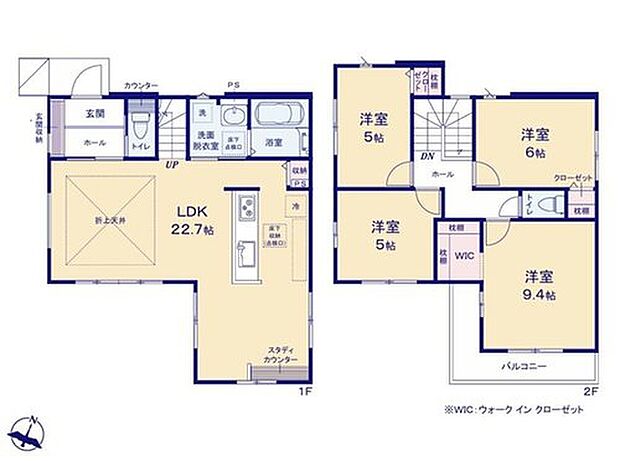 【4LDK】キッチンの左右に通路があるのがアイランド型キッチン!キッチン周囲の移動や出入りがしやすく、家族みんなで調理をするのも快適です!周囲にゆったりした空間ができコミュニケーションも生まれるでしょう!