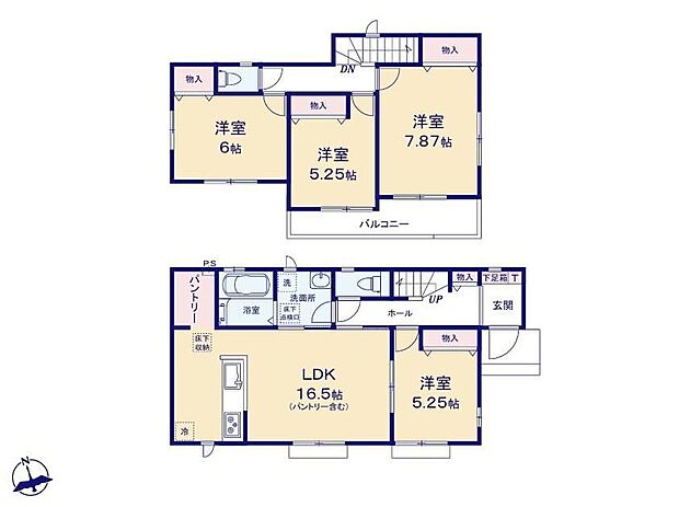 【4LDK】パントリーがあればモノがあふれて生活感が出てしまいがちなキッチンを、いつも綺麗に保てます！取っ手の付いた収納ケースに入れることで、奥のモノでもラクに取り出せたり、アイデア次第で大容量の収納になります！