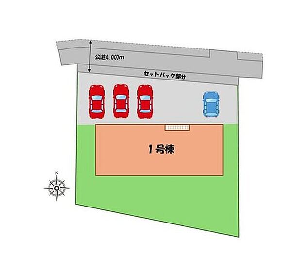 【≪全体区画図≫】駐車4台可能(車種による)!
急な来客時や、ご家族の自転車スペースとしても大活躍♪