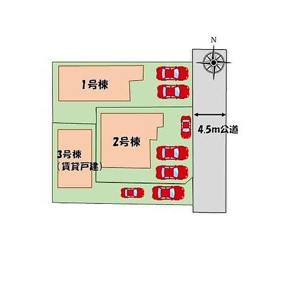 ≪全体区画図≫
カースペース2台分♪生活するだけの家ではなく「日々を楽しむ暮らし」を♪