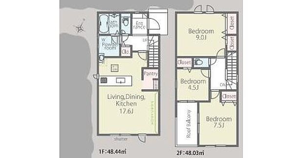 (1号棟)、価格3490万円、3LDK、土地面積112m2、建物面積98.95m2

