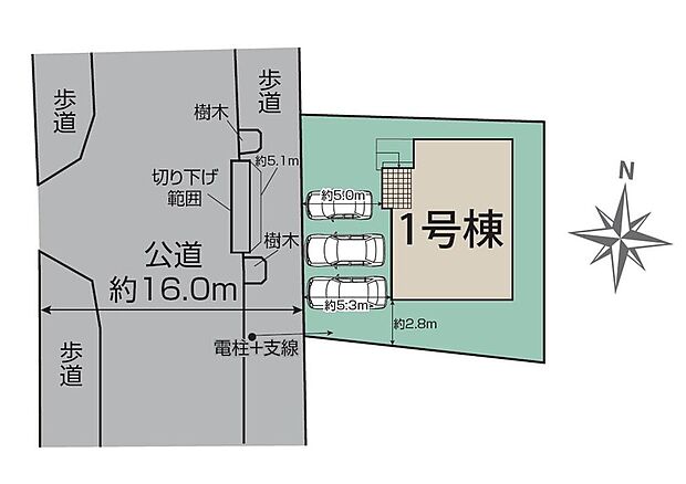 ≪全体区画図≫
カースペースは車種により並列３台分♪前面道路は広々としているため、日当たり・風通しが良く開放感がございます！