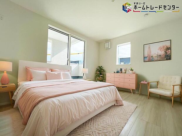 ≪Room≫
採光良好な明るい室内。木の温もりがやさしいフローリングは安らぎをもたらすプライベート空間。        
※家具はCGでございます。