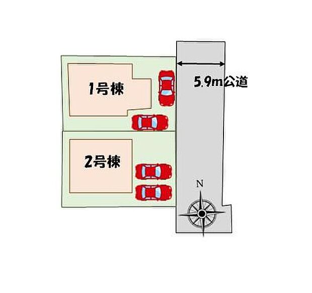 ≪全体区画図≫
カースペース２台分♪前面道路約６ｍで駐車も楽々♪