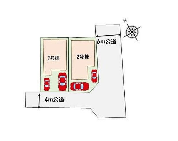 ≪全体区画図≫
角地につき陽当たり良好♪カースペース2台分♪