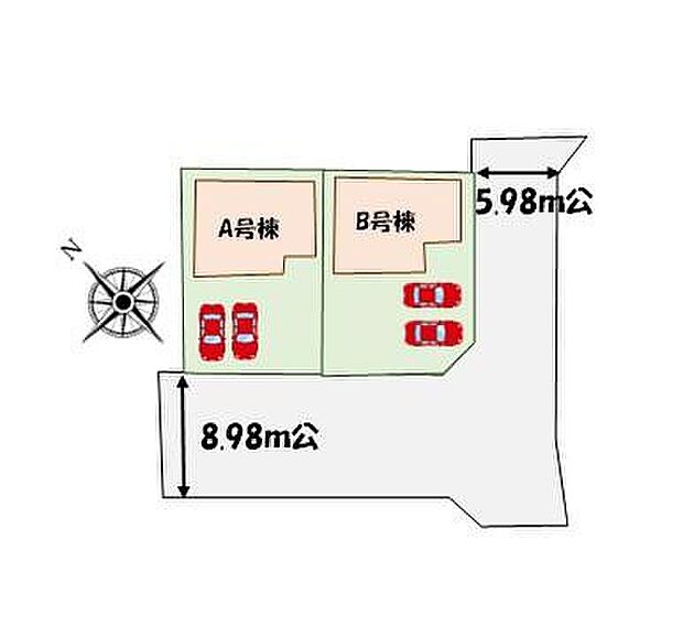 【全体区画図】
カースペース２台分♪角地につき陽当たり良好♪