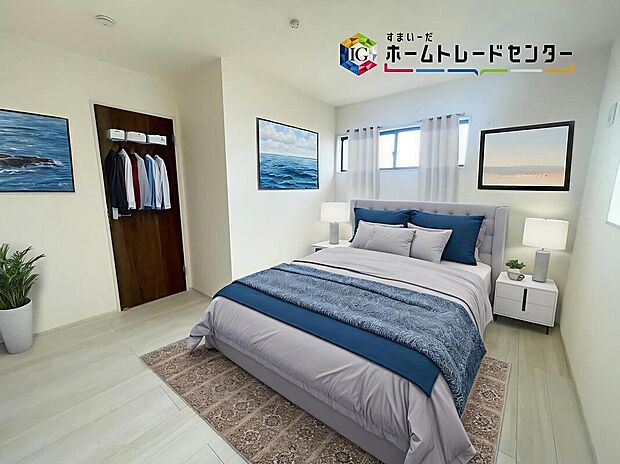 【居室】明るめのフローリングですので、壁紙ともマッチし、お部屋を更に広く見せてくれる効果も。
※家具はCGでございます。