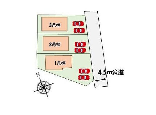 【区画図】≪全体区画図≫
カースペース2台分♪南面道路で陽当たり良好♪