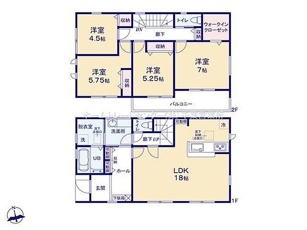 【4LDK】ご家族が集う空間と、個の時間を大切にする居室をしっかり分け合える２階４居室プラン♪リビングイン階段なら、毎日大切な家族とのコミュニケーションがとれる家族想いの間取り♪