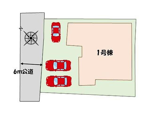 【全体区画図】カースペース3台分♪前面道路も6mで駐車も楽々♪