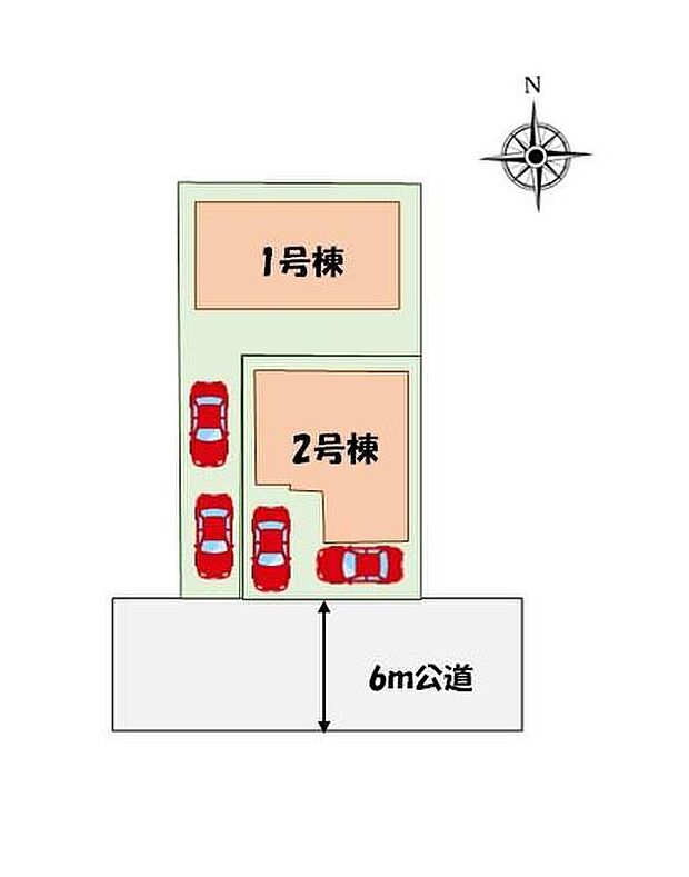 【全体区画図】カースペース２台分♪前面道路南向きで陽当たり良好♪