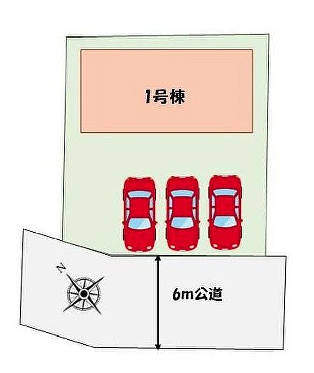 【全体区画図】カースペース3台分♪前面道路南向き6mで陽当たり良好♪