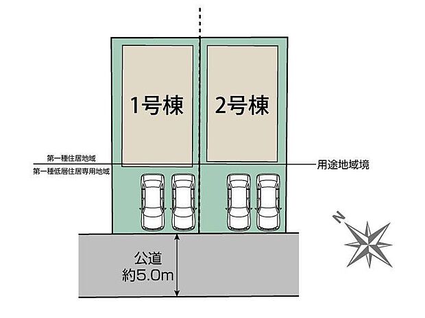 【≪全体区画図≫】カースペース２台分♪南向き道路で陽当たり良好♪