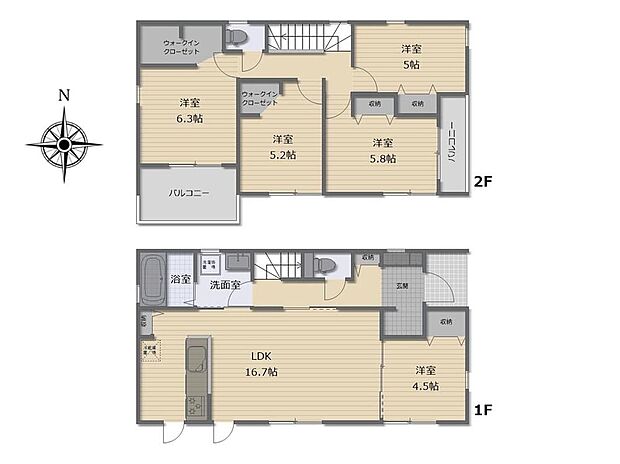 (1号棟)、価格2760万円、5LDK、土地面積152.74m2、建物面積108.89m2