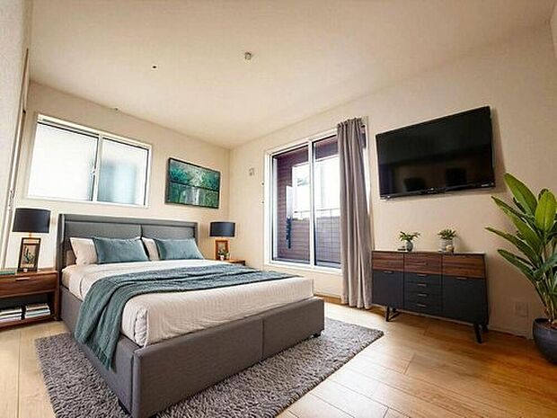 3号棟
2面採光を施した為、晴れの日の日中はいつも明るい室内に。(現況の物件写真に、CG による画像処理を行っています。家具、家電、照明器具、小物、カーテン、その他のイメージはCG です。)