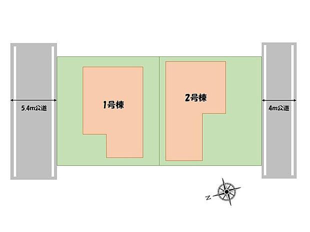 【全体区画図】１号棟　２，９８０万円
２号棟　２，９８０万円