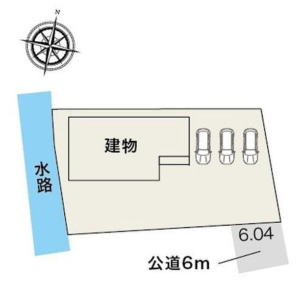 【全体区画図】１号棟　２，６８０万円

並列３台（車種による）駐車可能なカースペースあり♪
