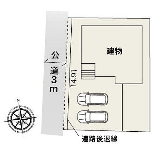 【全体区画図】１号棟　２，５８０万円
並列２台分のカースペースをご用意しております。